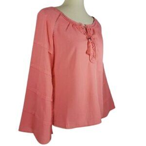 ☀ Mocha Long Sleeve Lace Up Neck Blouse Sz Medium